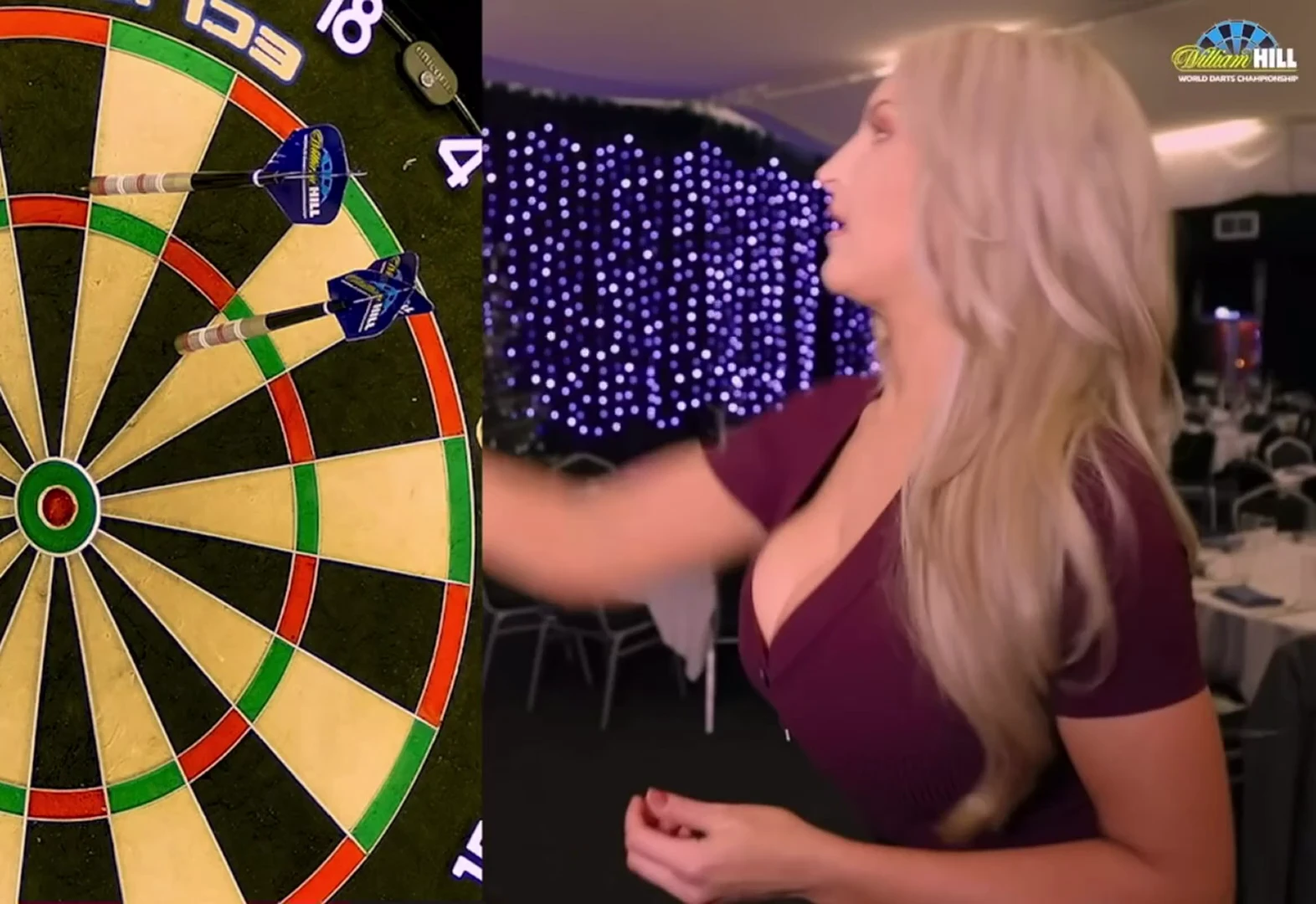 Big titty bimbo learns how to play darts