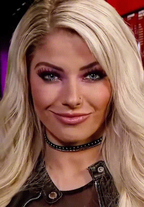Alexa Bliss grabbing your cock as she gives you this look, telling you that she owns you. How would you react?