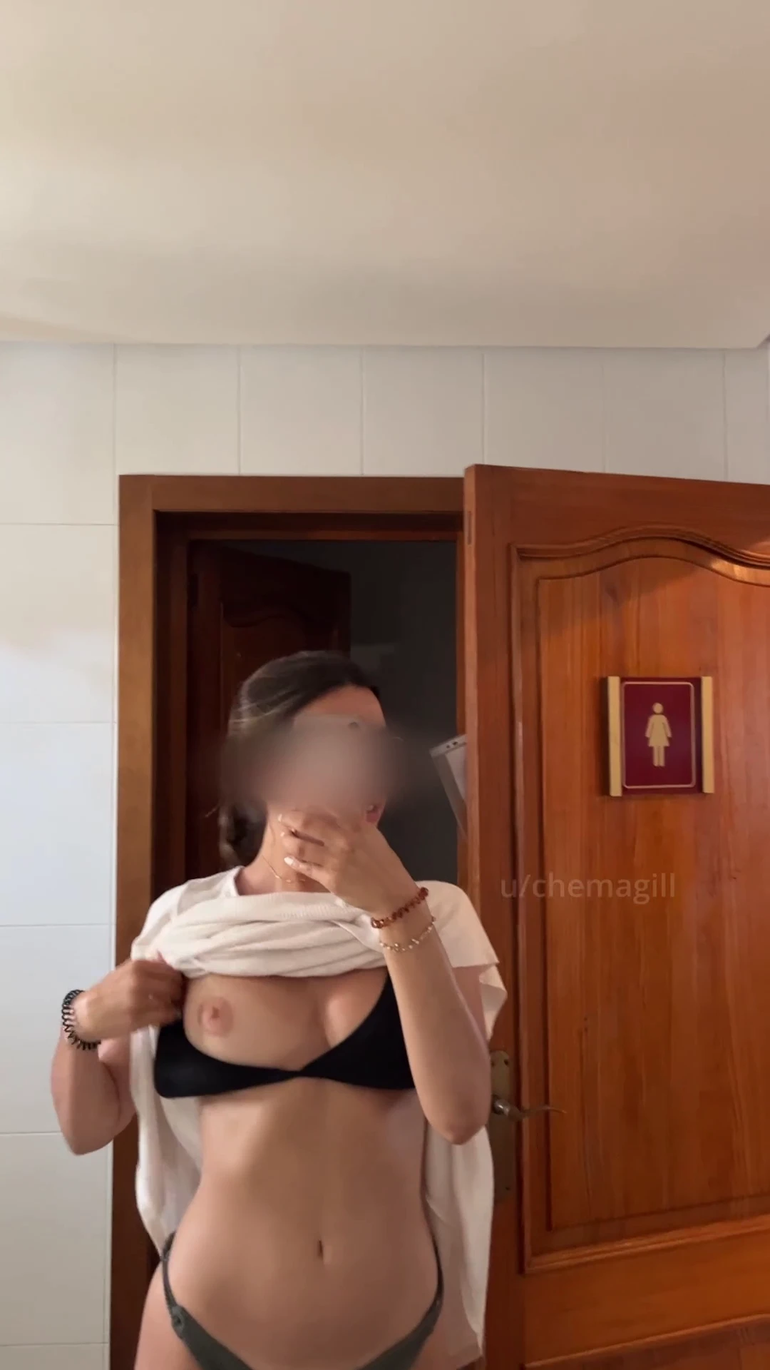 The best place to expose your tits is on the hotel's lobby toilet